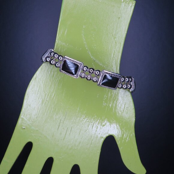 Silver Tone and Black Beaded Bracelet - Picture 3 of 6